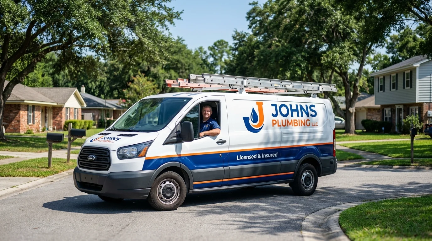Johns Plumbing LLC service van in Farmington, NH