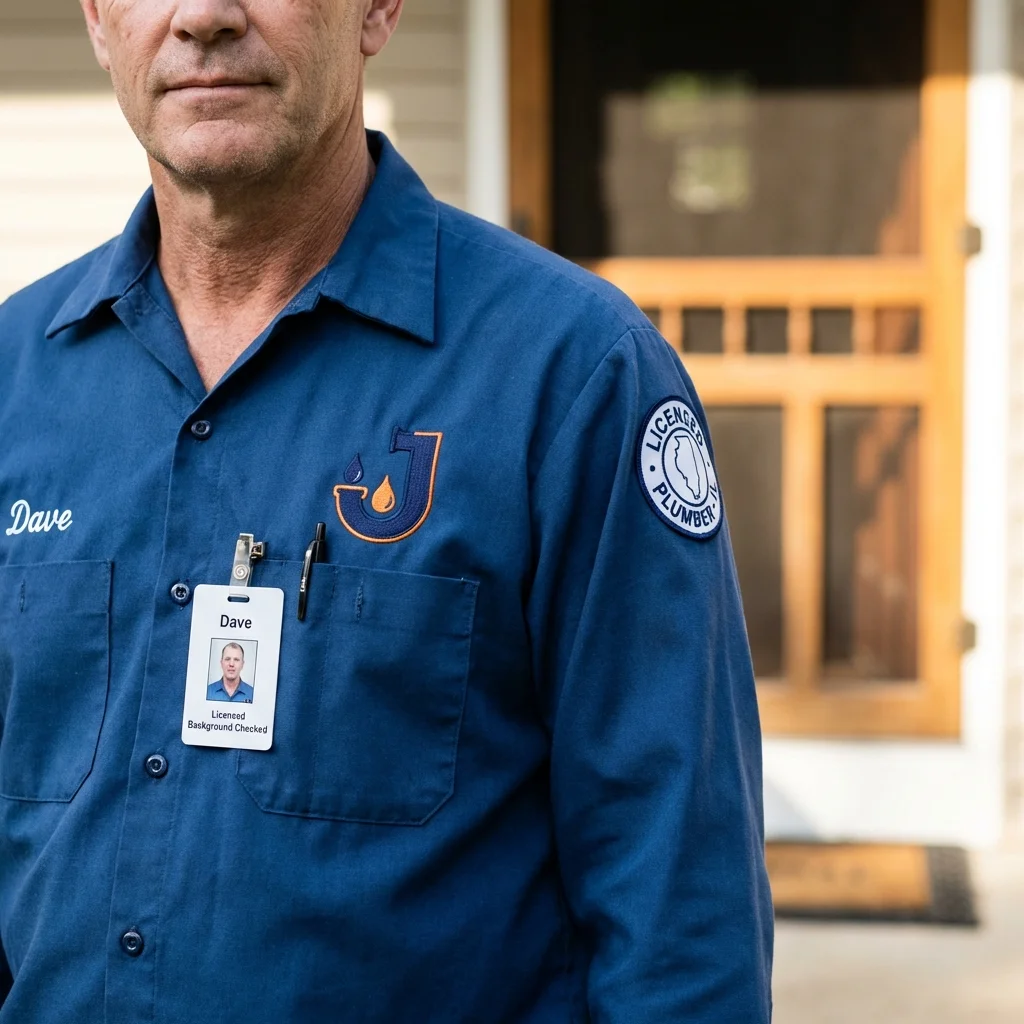 Licensed plumber showing ID badge in Farmington, NH