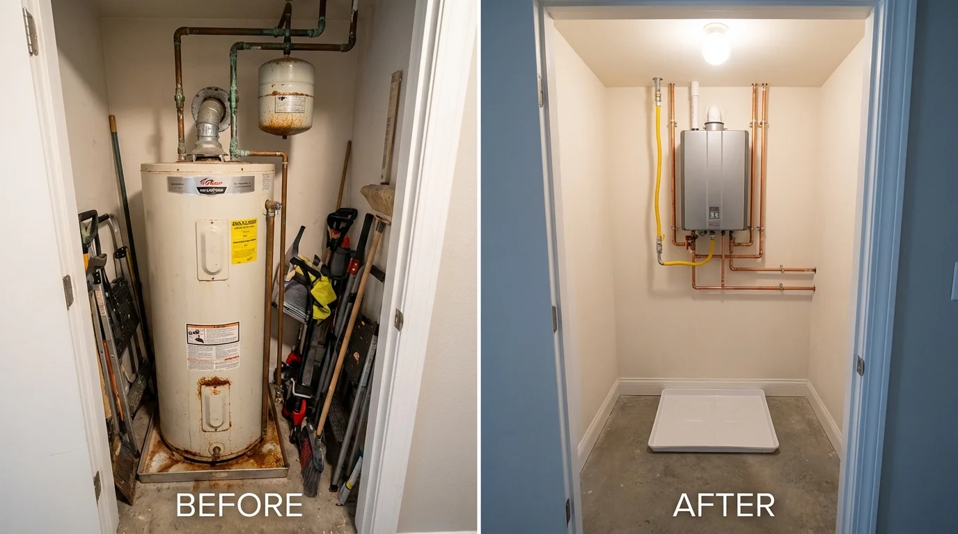 Tank water heater versus wall-mounted tankless unit comparison for Farmington, NH homeowners
